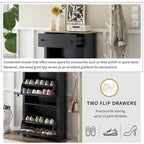 Entryway Organizer with 2 Drawers,Wood Grain Pattern Top Shoe Cabinet with Drawer, Free Standing Shoe Rack with Adjustable Panel