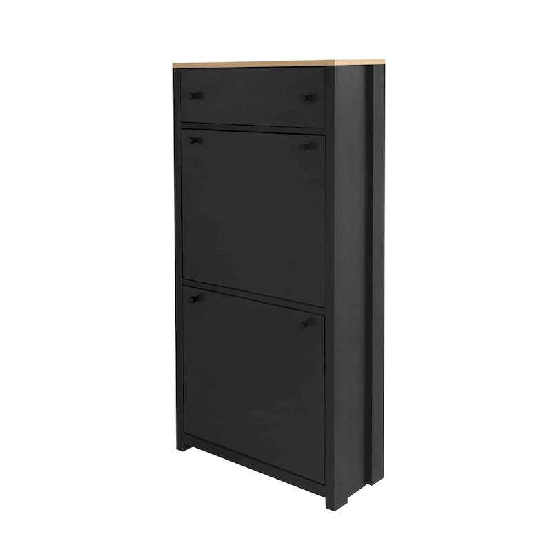 Entryway Organizer with 2 Drawers,Wood Grain Pattern Top Shoe Cabinet with Drawer, Free Standing Shoe Rack with Adjustable Panel