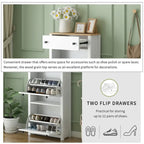 Entryway Organizer with 2 Drawers,Wood Grain Pattern Top Shoe Cabinet with Drawer, Free Standing Shoe Rack with Adjustable Panel