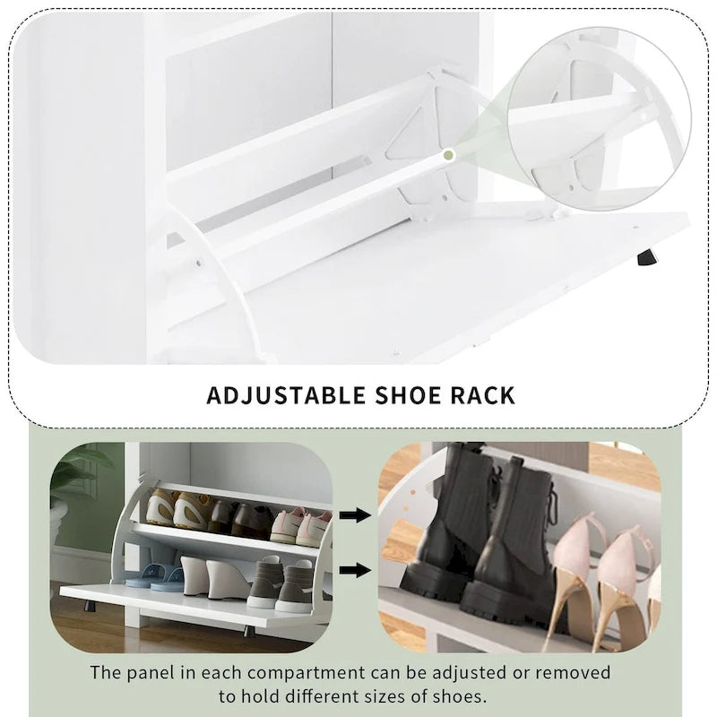 Entryway Organizer with 2 Drawers,Wood Grain Pattern Top Shoe Cabinet with Drawer, Free Standing Shoe Rack with Adjustable Panel