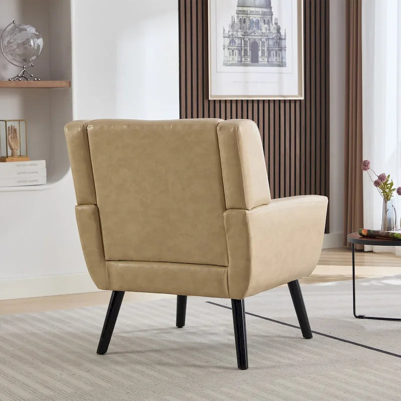 Modern Soft Leather Material Ergonomics Accent Chair Living Room Chair Bedroom Chair Home Chair With Black Legs For Indoor Home