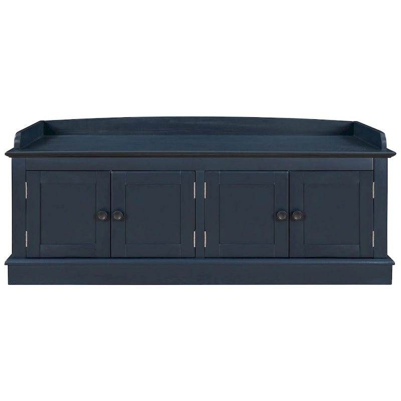 Storage Bench with 4 Doors and Adjustable Shelves, Shoe Bench with Removable Cushion