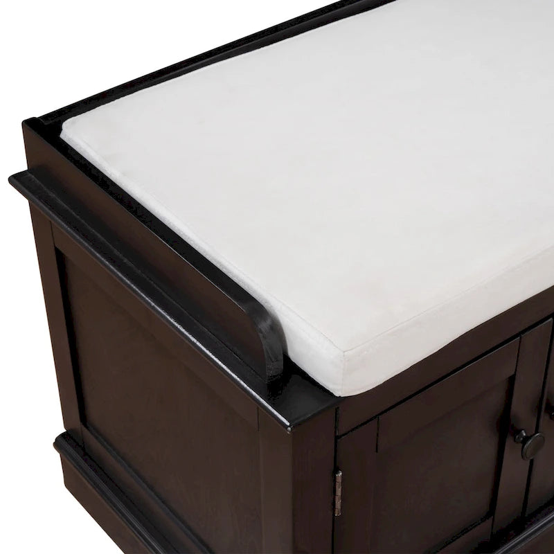 Storage Bench with 4 Doors and Adjustable Shelves, Shoe Bench with Removable Cushion