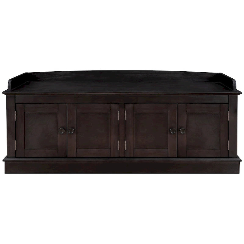 Storage Bench with 4 Doors and Adjustable Shelves, Shoe Bench with Removable Cushion