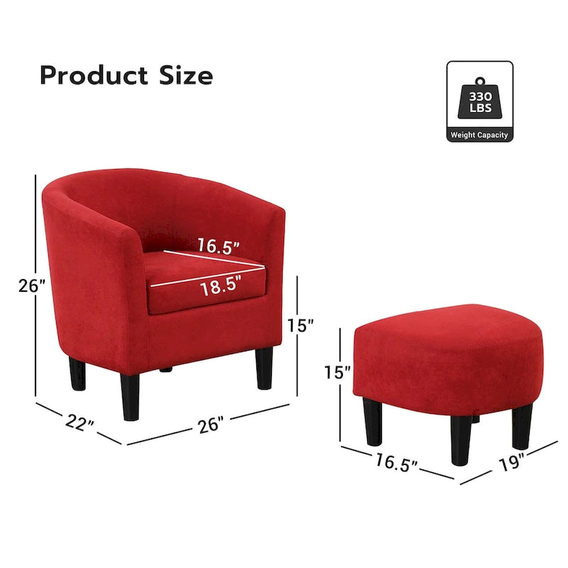 Classic Barrel Accent Chair Upholstered in Soft Polyester Fabric Footrest included