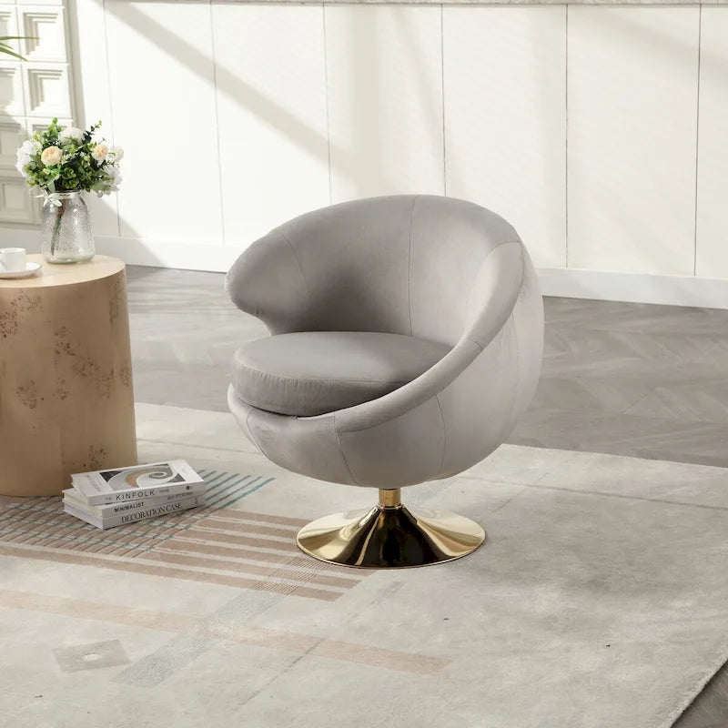 HOMEFUN Velvet 360 Degree Swivel Left Cuddle Barrel Accent Chairs