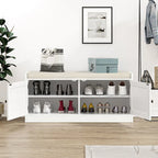 Anmytek White Shoe Storage Bench for Entryway with Cushion and Adjustable Shelves - 39.8  W x 15.7  D x 18  H
