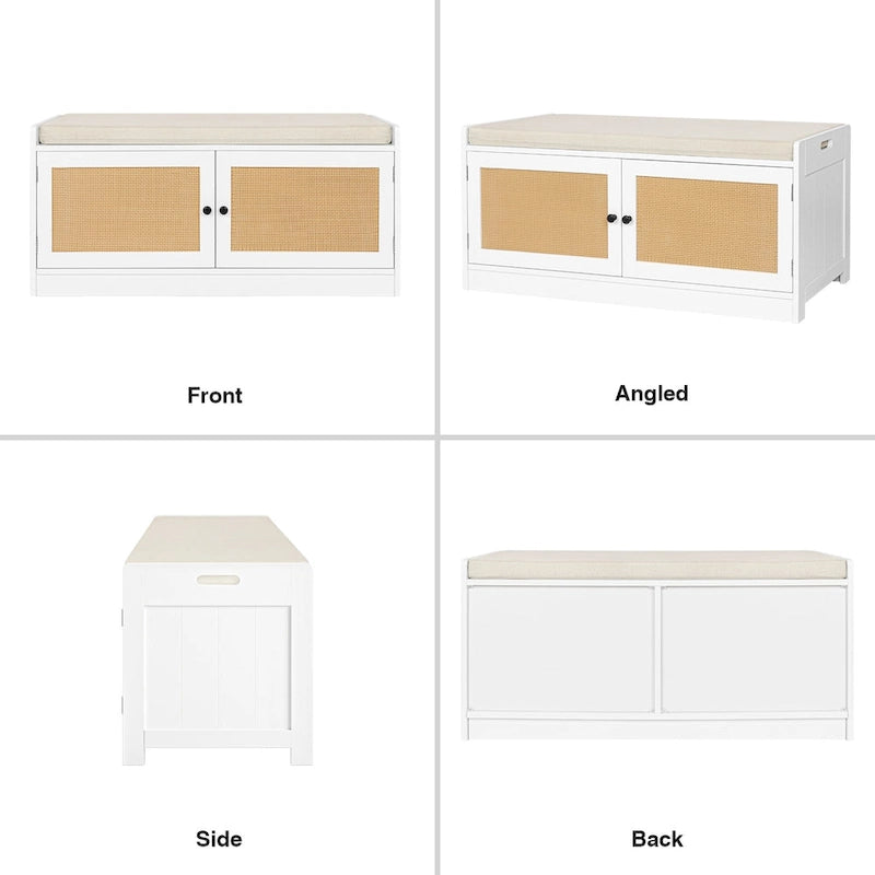 Anmytek White Shoe Storage Bench for Entryway with Cushion and Adjustable Shelves - 39.8  W x 15.7  D x 18  H