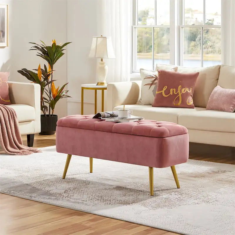 Yaheetech Modern Upholstered Ottoman Footstool Bench with Storage - 42.7 14.6 19