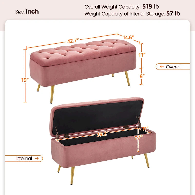 Yaheetech Modern Upholstered Ottoman Footstool Bench with Storage - 42.7 14.6 19
