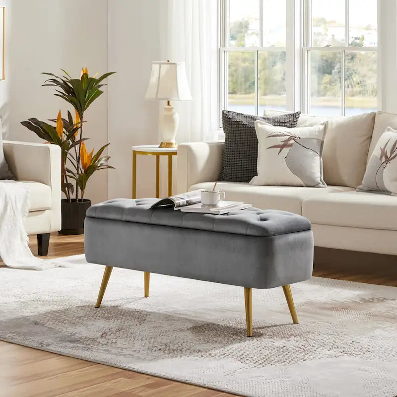 Yaheetech Modern Upholstered Ottoman Footstool Bench with Storage - 42.7 14.6 19