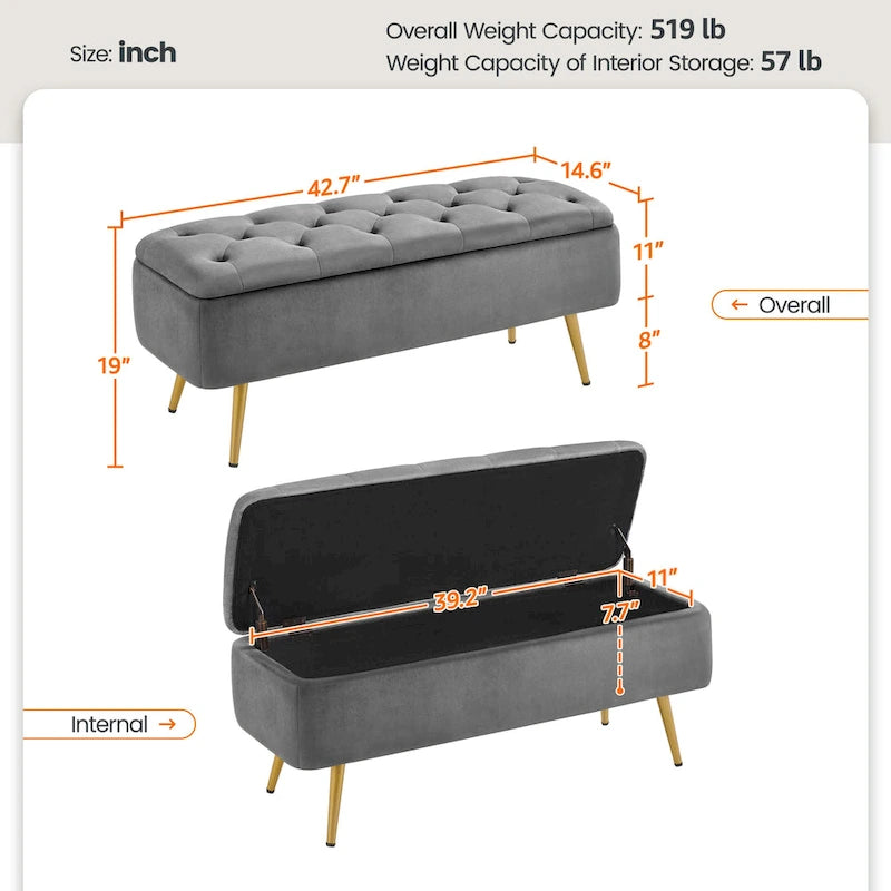 Yaheetech Modern Upholstered Ottoman Footstool Bench with Storage - 42.7 14.6 19
