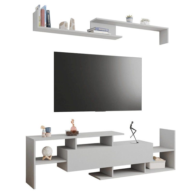 Surrey 60.2  2 Pc 1-Drawer Floating TV Stand Media Console with Open Shelves