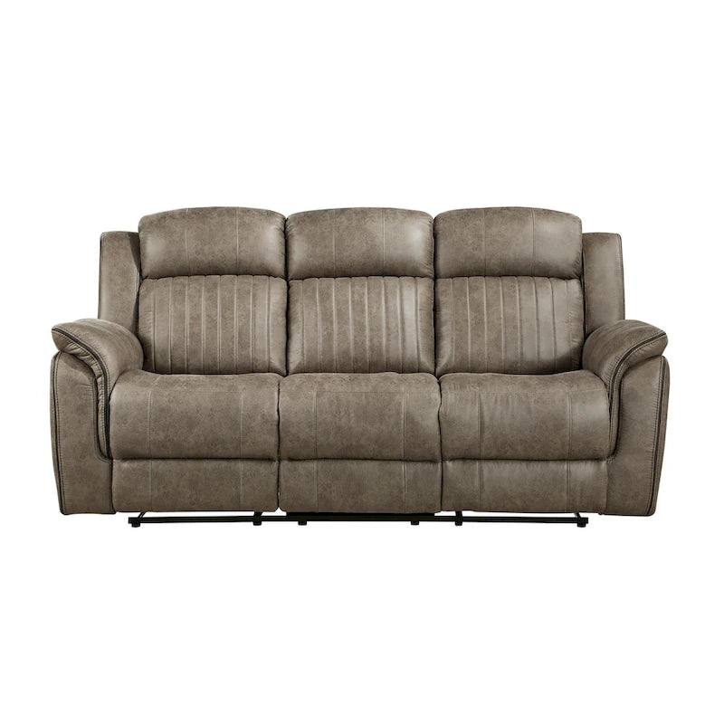 Bento 84 Inch Double Manual Recliner Sofa, Sandy Brown Polished Microfiber