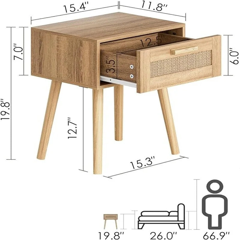 Bedroom Nightstands Wooden Night Stands - 11.81 D x 15.35 W x 19.69 H