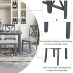 6-Piece Family Dining Room Set Solid Wood Space Saving Foldable Table and 4 Chairs with Bench for Dining Room