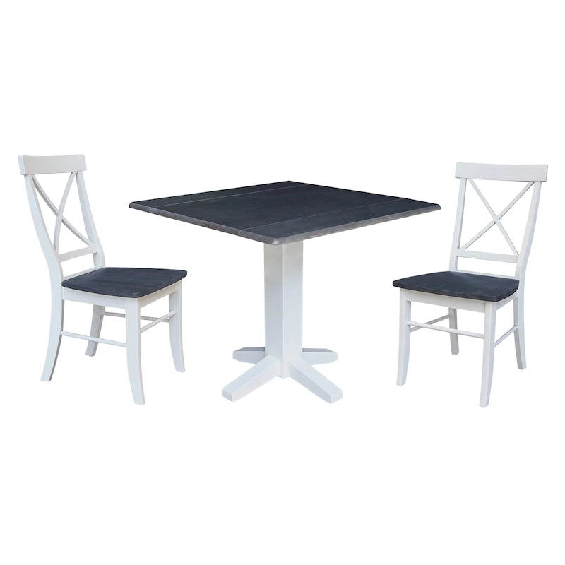 36  Solid Wood Square Dual Drop Leaf Dining Table with 2 Dining Chairs