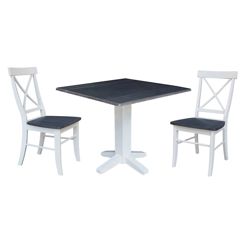 36  Solid Wood Square Dual Drop Leaf Dining Table with 2 Dining Chairs