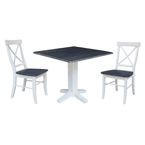36  Solid Wood Square Dual Drop Leaf Dining Table with 2 Dining Chairs