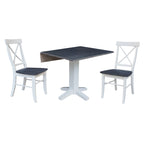 36  Solid Wood Square Dual Drop Leaf Dining Table with 2 Dining Chairs