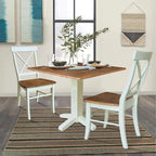 36  Solid Wood Square Dual Drop Leaf Dining Table with 2 Dining Chairs