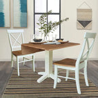 36  Solid Wood Square Dual Drop Leaf Dining Table with 2 Dining Chairs