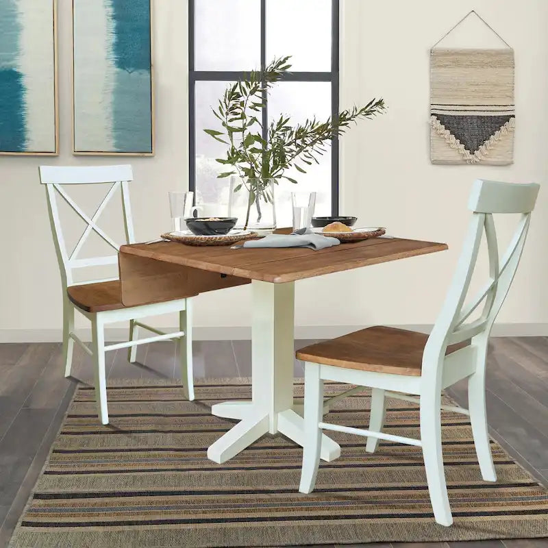 36  Solid Wood Square Dual Drop Leaf Dining Table with 2 Dining Chairs