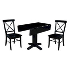 36  Solid Wood Square Dual Drop Leaf Dining Table with 2 Dining Chairs