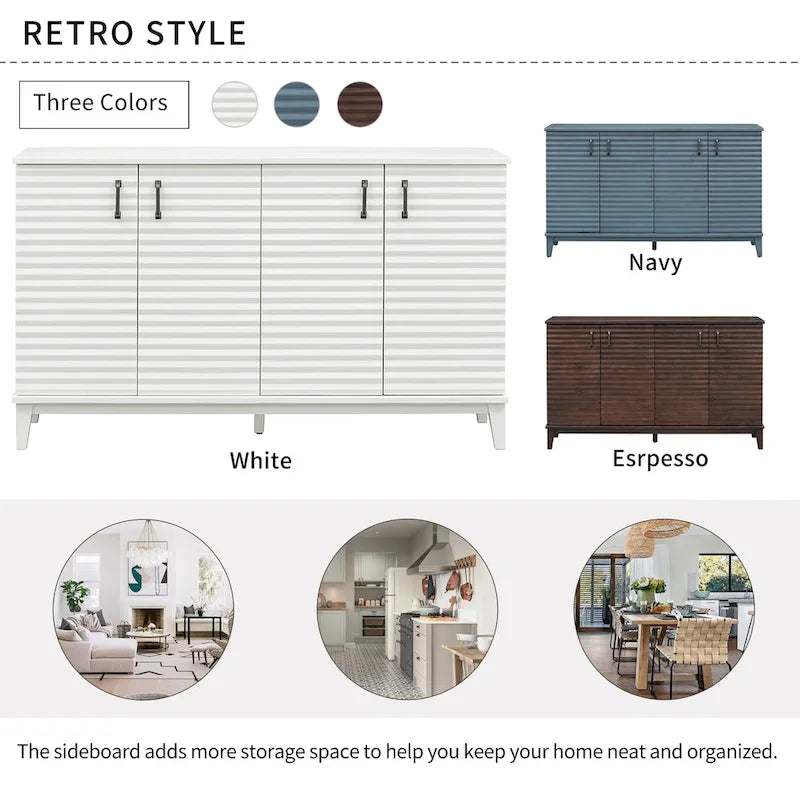 Sideboard with 4 Door Large Storage Buffet with Adjustable Shelves