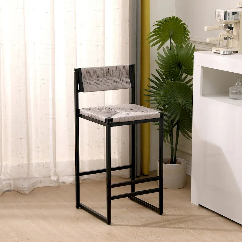 Bar Stools Set of 2 Paper Rope Weave Dining Chairs
