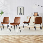 A Set Of 4 Style Restaurant Cushioned Chairs With Suede Backrests And Black Metal Legs,Suitable For Kitchens,Lounges,Farmhouses