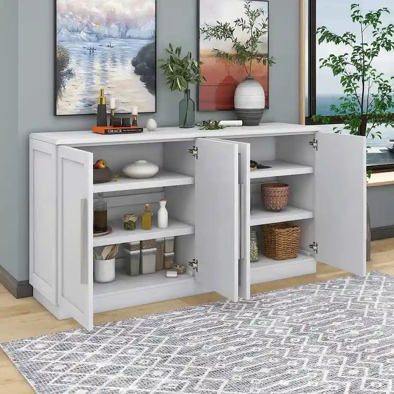 60  Dining Buffet And Sideboard with 4 Doors, Adjustable Shelves, and Handles