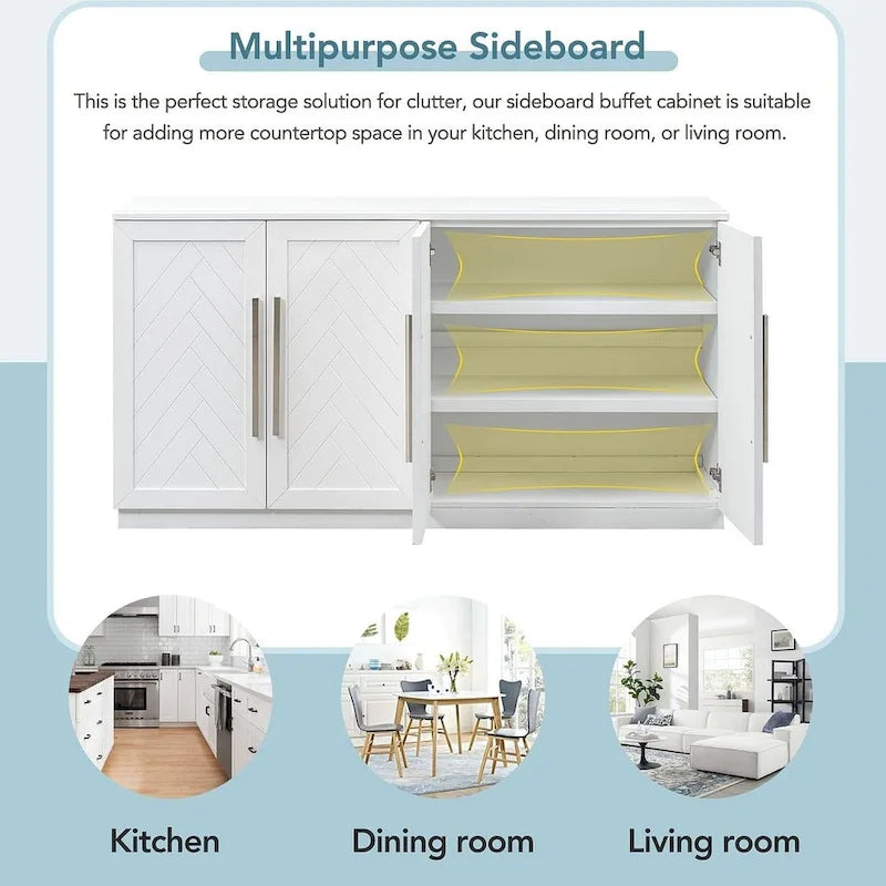 60  Dining Buffet And Sideboard with 4 Doors, Adjustable Shelves, and Handles