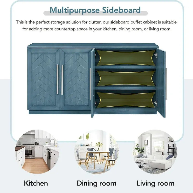 60  Dining Buffet And Sideboard with 4 Doors, Adjustable Shelves, and Handles