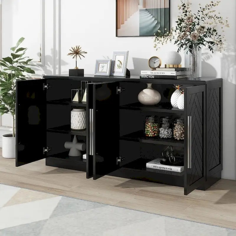 60  Dining Buffet And Sideboard with 4 Doors, Adjustable Shelves, and Handles