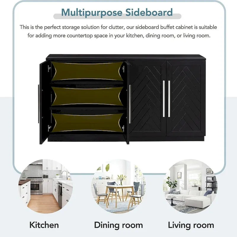 60  Dining Buffet And Sideboard with 4 Doors, Adjustable Shelves, and Handles