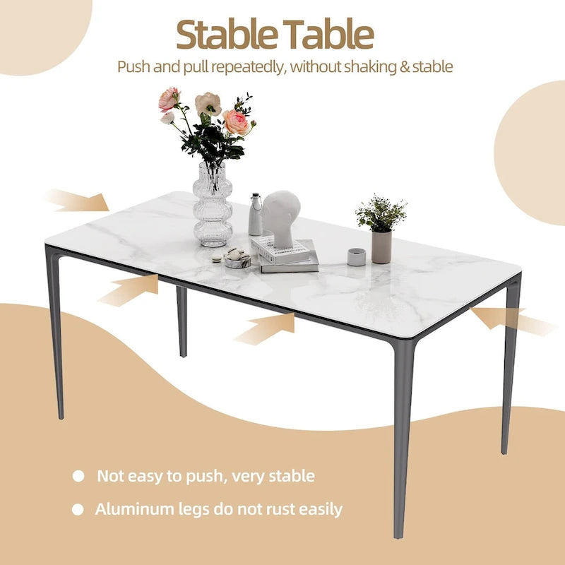 Luxurious Italian Marble Dining Table Sintered Stone Top Rectangular - 61.81x11.42x11.81 inch