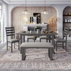 60  Rectangular Solid Wood Dining Table with 4 Upholstered Chairs and Bench