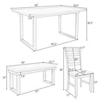 60  Rectangular Solid Wood Dining Table with 4 Upholstered Chairs and Bench
