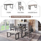 60  Rectangular Solid Wood Dining Table with 4 Upholstered Chairs and Bench