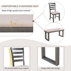 60  Rectangular Solid Wood Dining Table with 4 Upholstered Chairs and Bench