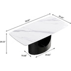 71  Black Marble Sintered Stone Table Top,Rectangle Dining Room Table with Unique U-Shape Black Carbon Steel Pedestal