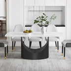 71  Black Marble Sintered Stone Table Top,Rectangle Dining Room Table with Unique U-Shape Black Carbon Steel Pedestal