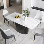 71  Black Marble Sintered Stone Table Top,Rectangle Dining Room Table with Unique U-Shape Black Carbon Steel Pedestal