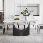71  Black Marble Sintered Stone Table Top,Rectangle Dining Room Table with Unique U-Shape Black Carbon Steel Pedestal