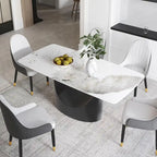 71  Black Marble Sintered Stone Table Top,Rectangle Dining Room Table with Unique U-Shape Black Carbon Steel Pedestal