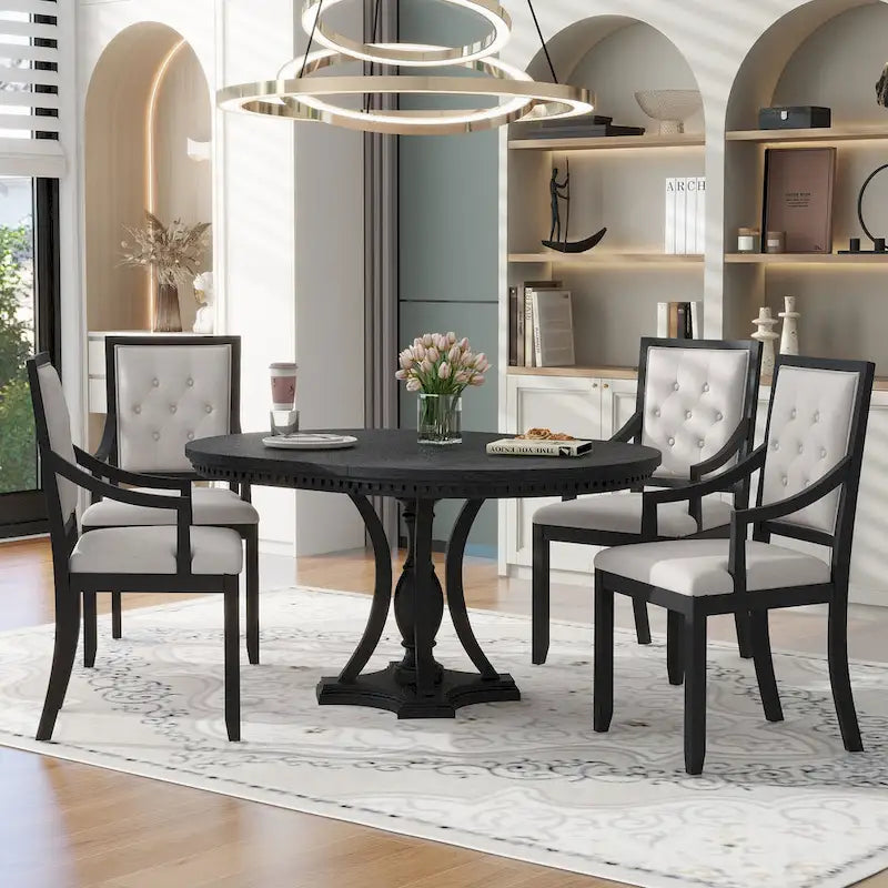 Nestfair Retro 5-piece Dining Set with 4 Chairs and Extendable Table