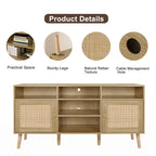 Anmytek Modern Rattan Wood TV Stand Console Table Entertainment Centers for TVs up to 65  - 59