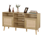 Anmytek Modern Rattan Wood TV Stand Console Table Entertainment Centers for TVs up to 65  - 59