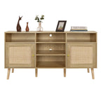 Anmytek Modern Rattan Wood TV Stand Console Table Entertainment Centers for TVs up to 65  - 59